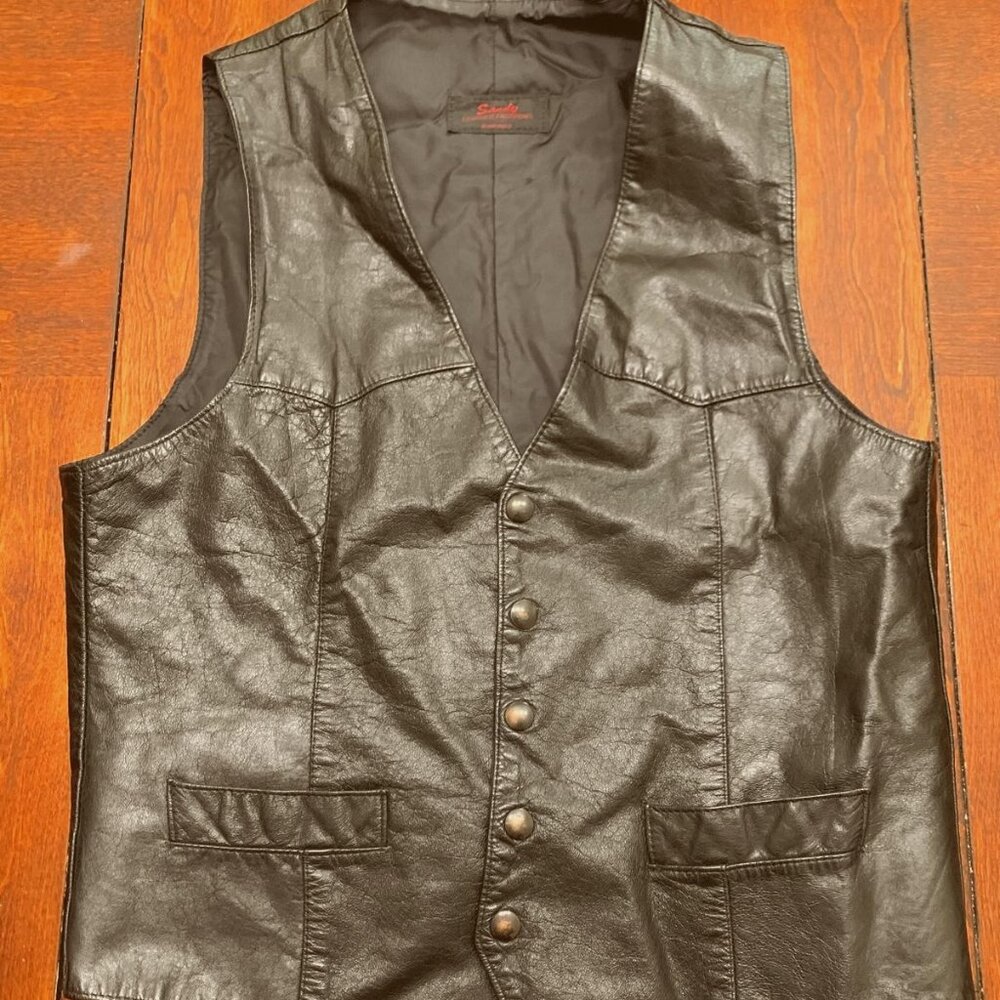 Leather Motorcycle Vest- Black - Size Medium